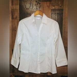 Riders By Lee White Hidden Button Front Crisp White Top Size Medium Long Sleeve